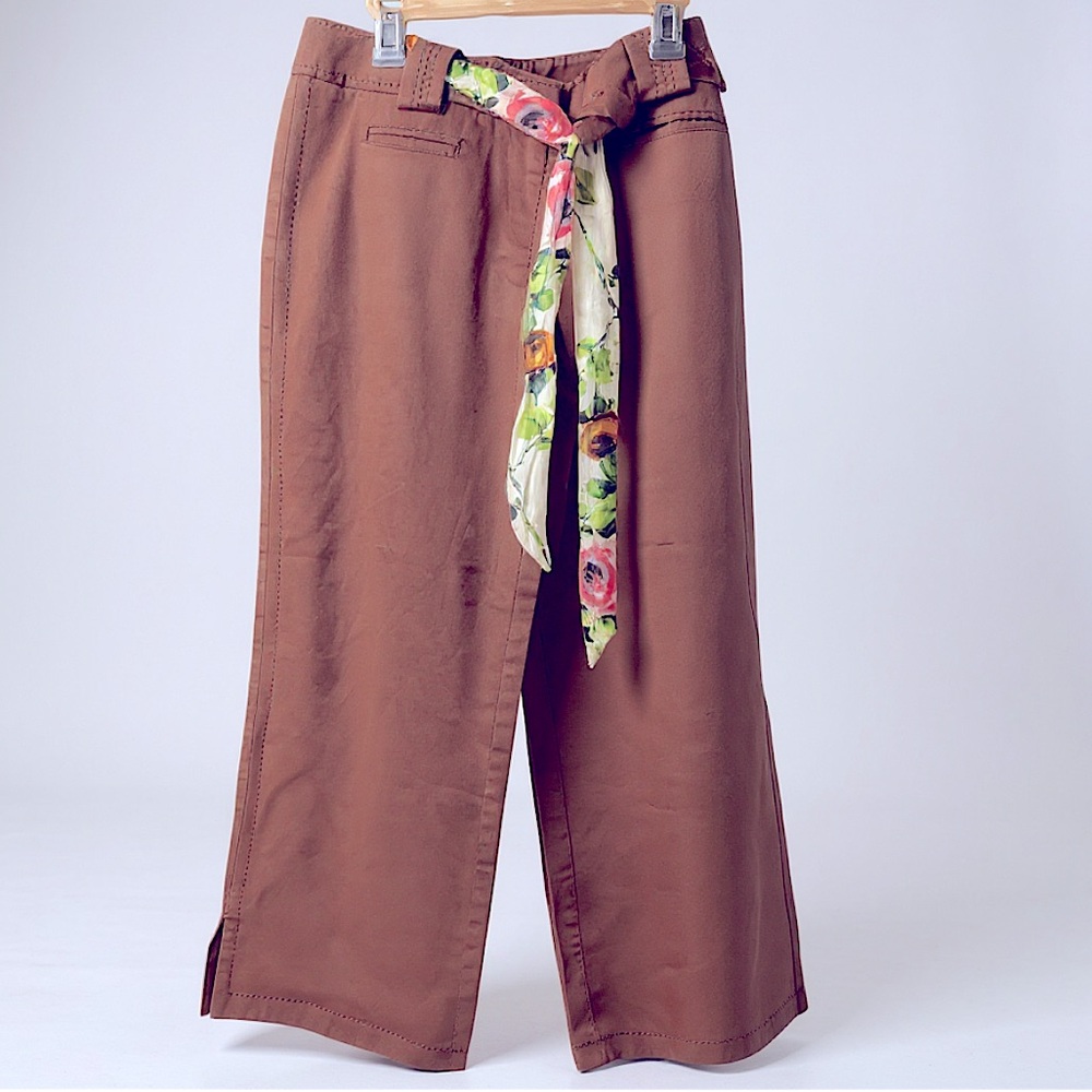Anthropologie Elevenses tan cropped pant with belt nwot